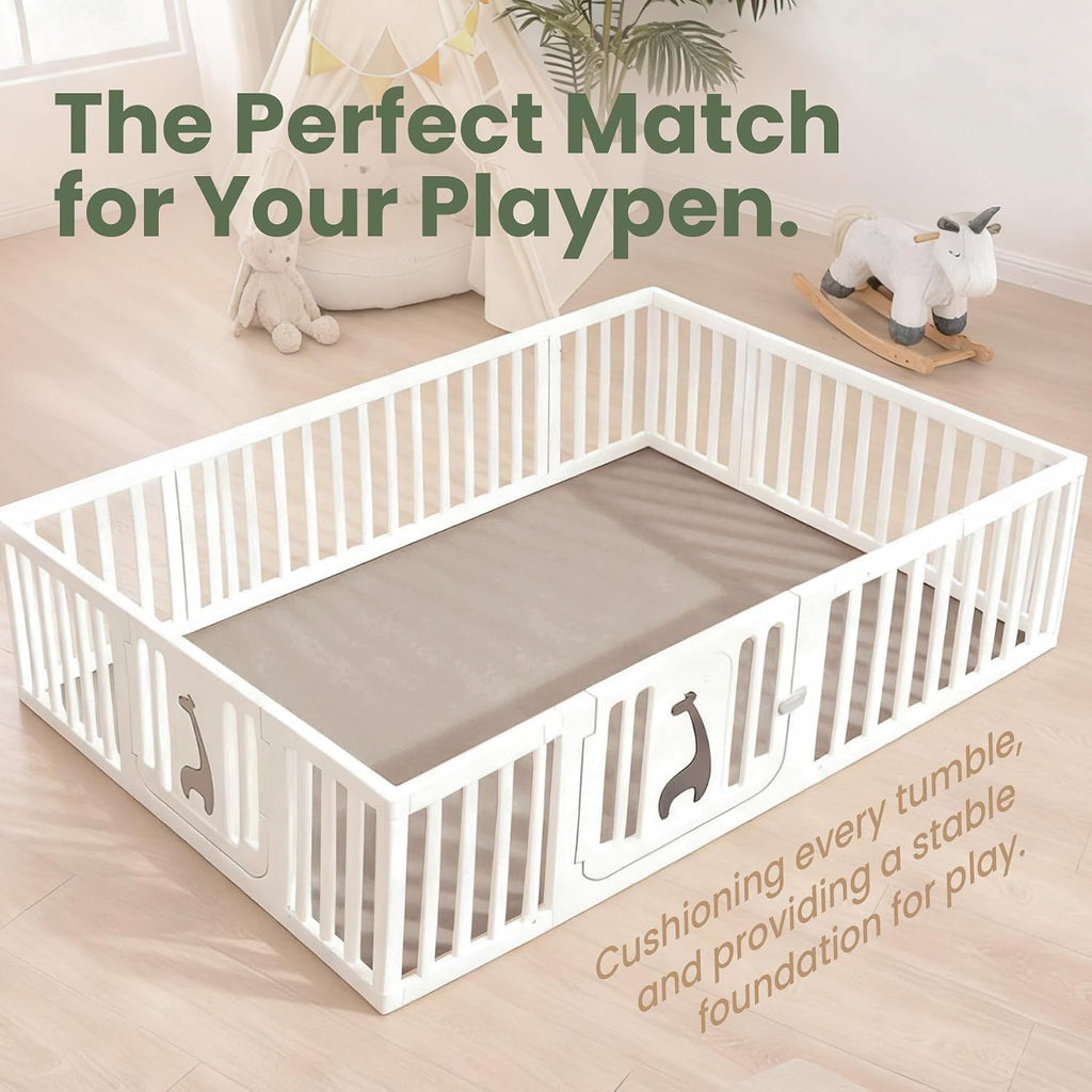 Play Mat for Floor,1.3" Thick Elasti-Foam 50"×74" Playpen Mat for Tummy Time,Water Repellent Soft Coral Velvet