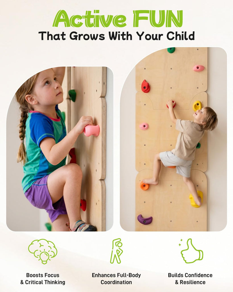Wooden Rock Climbing Wall for Kids, Indoor Climbing Wall Panels