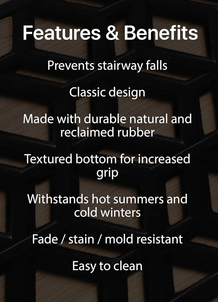 Rubber Stair Treads Non-Slip Outdoor 35"x10" (5-Pack) - Hexagon Anti-Slip Step Mat