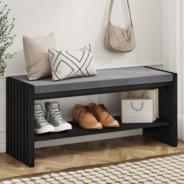 Entryway Shoe Bench with Storage & Cushion for Mudroom, Black