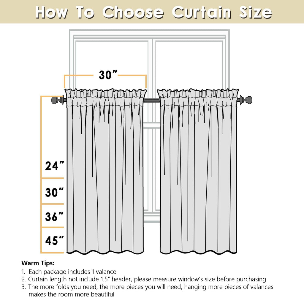 2 Panels Kitchen Curtains 36 Inch Length, Faux Linen Textured Small Cafe Window Curtain Over Sink, Light Filtering