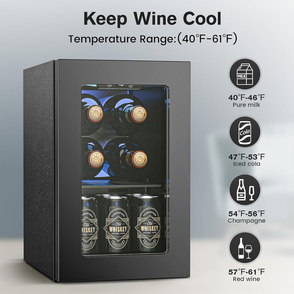 Wine Fridge Freestanding Counter-top, 24 Cans Wine Cellar Drink Cooler for Soda,