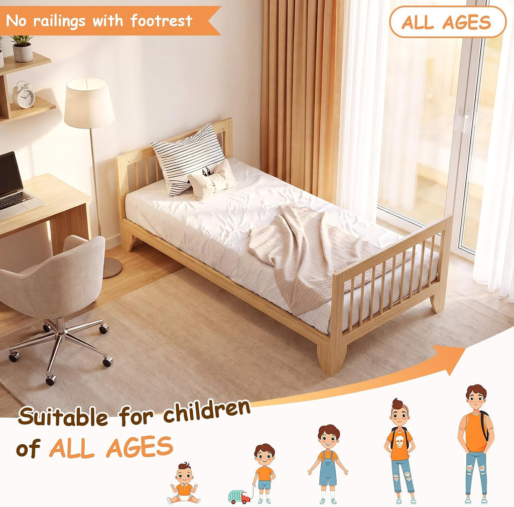 Montessori Floor Bed for Kids, Removable Rails, Burlywood