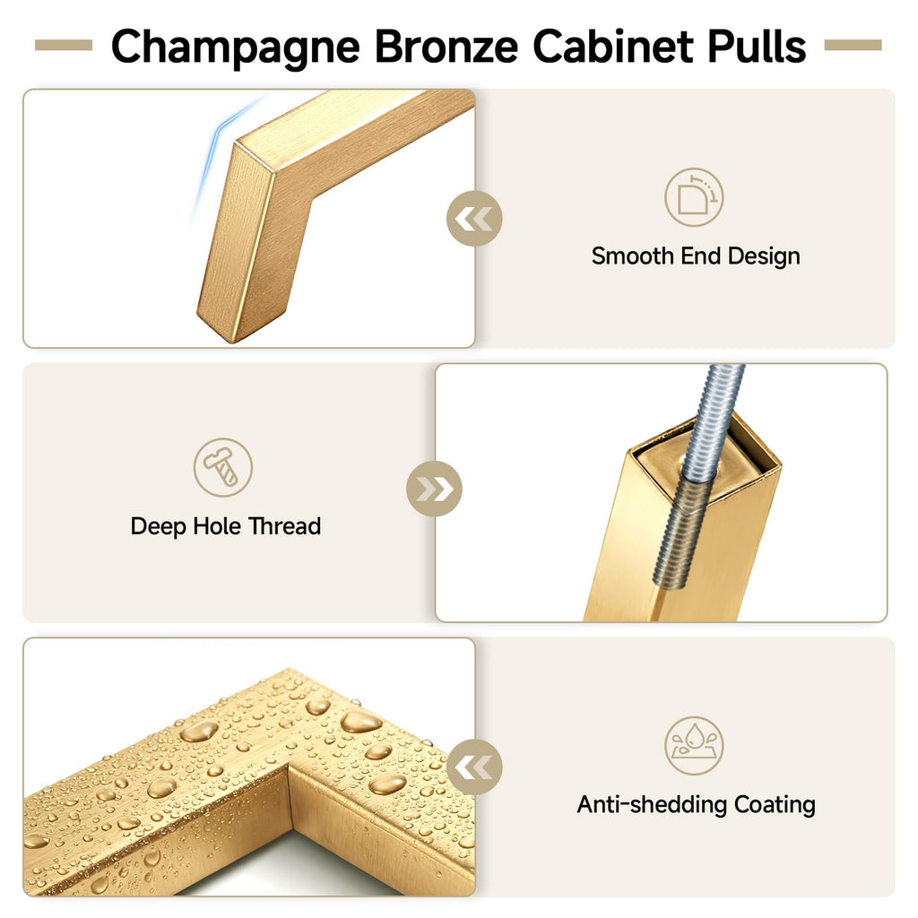 30 Pack 5 Inch Cabinet Handles - Champagne Bronze Modern Square Gold Cabinet Pulls Kitchen Drawer Handles for