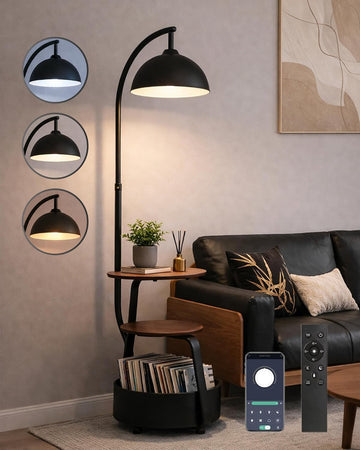 Smart Floor Lamp with Side Table, Dimmable