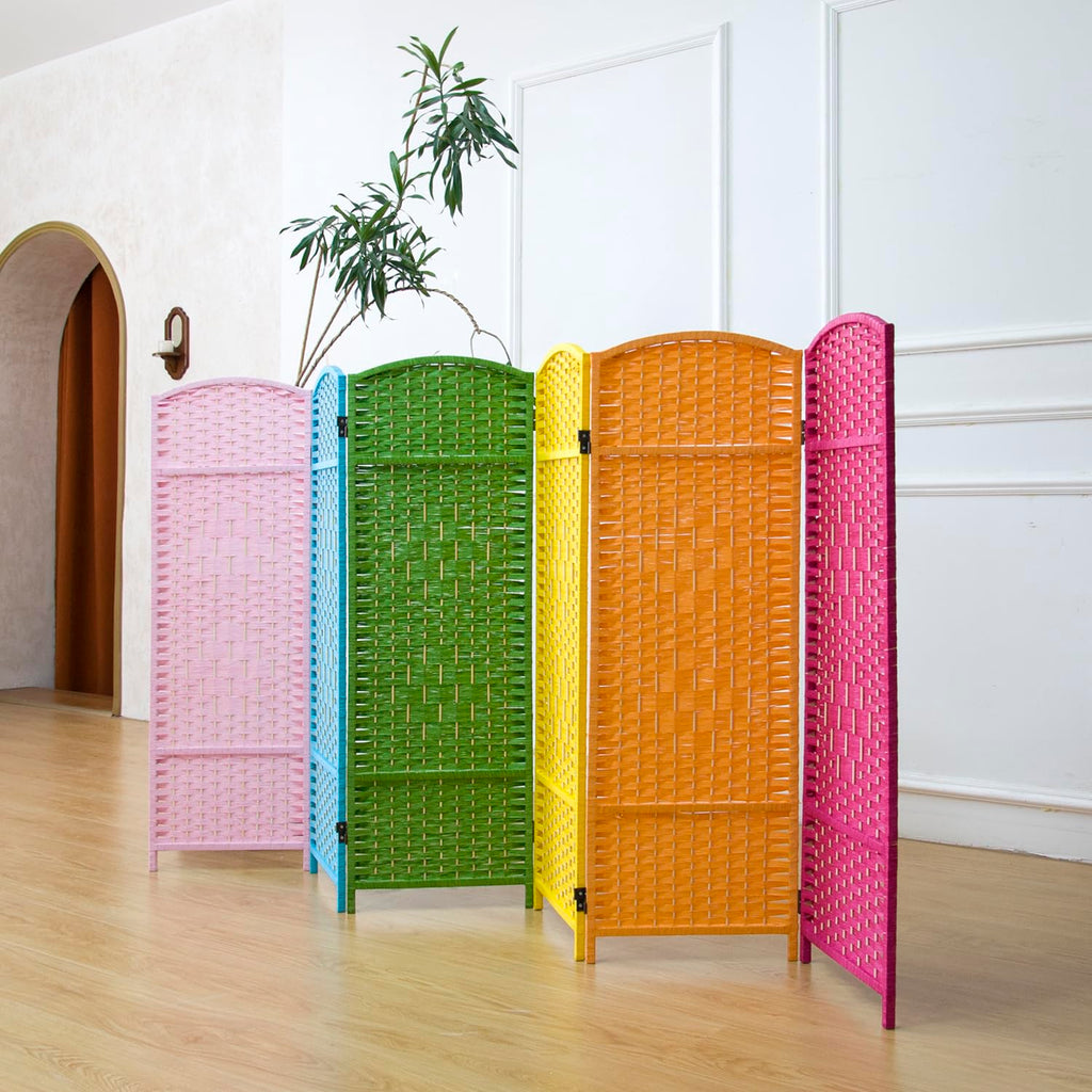 6 Panel Rattan Divider Short Room Partition Screen, Double Sided Folding Divider for Room Separation, Colorful, 47.2" H