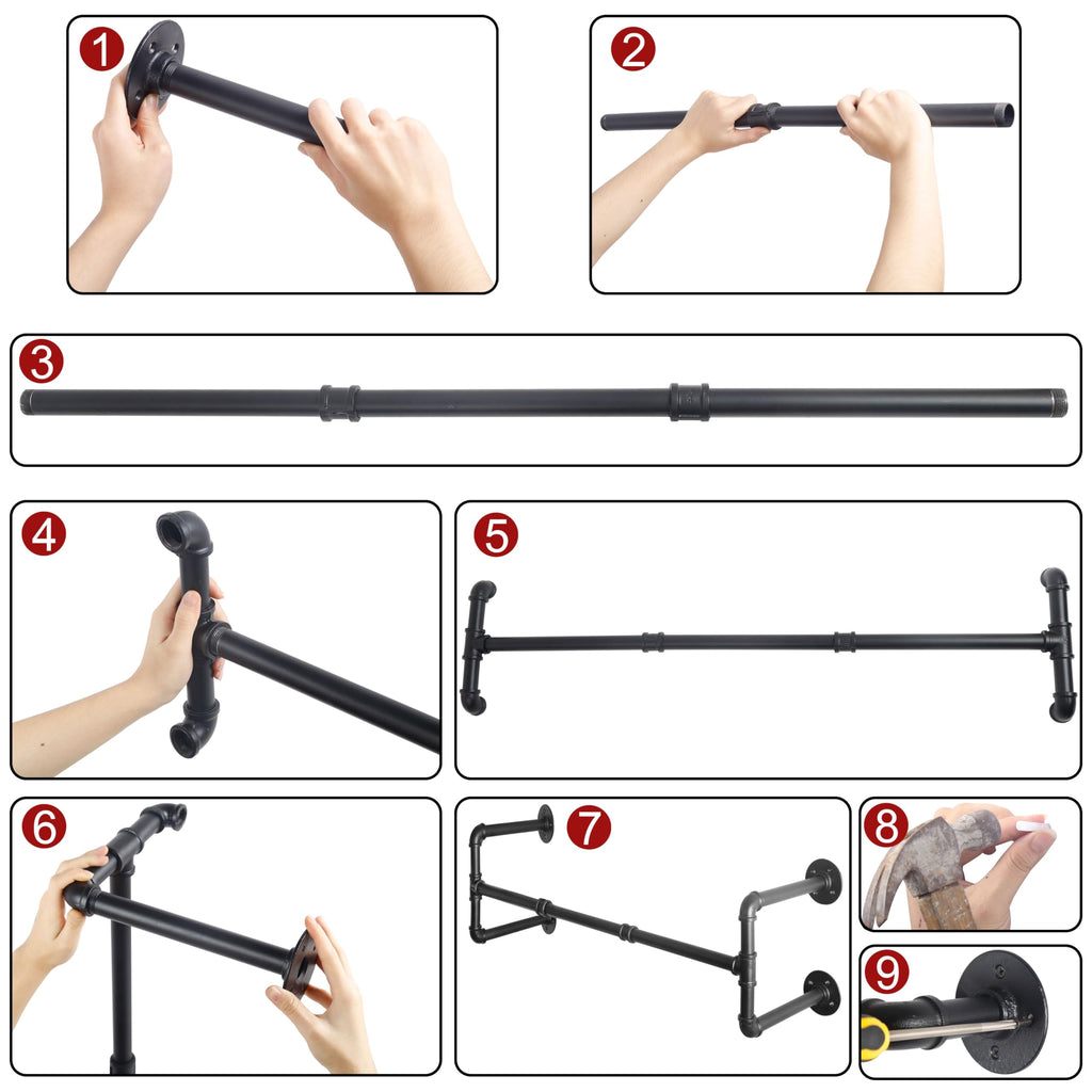 Clothing Rack Wall Mount,42" Industrial Pipe Clothes Rack for Hanging Clothes,Heavy Duty Iron Garment Rack Bar,Retail