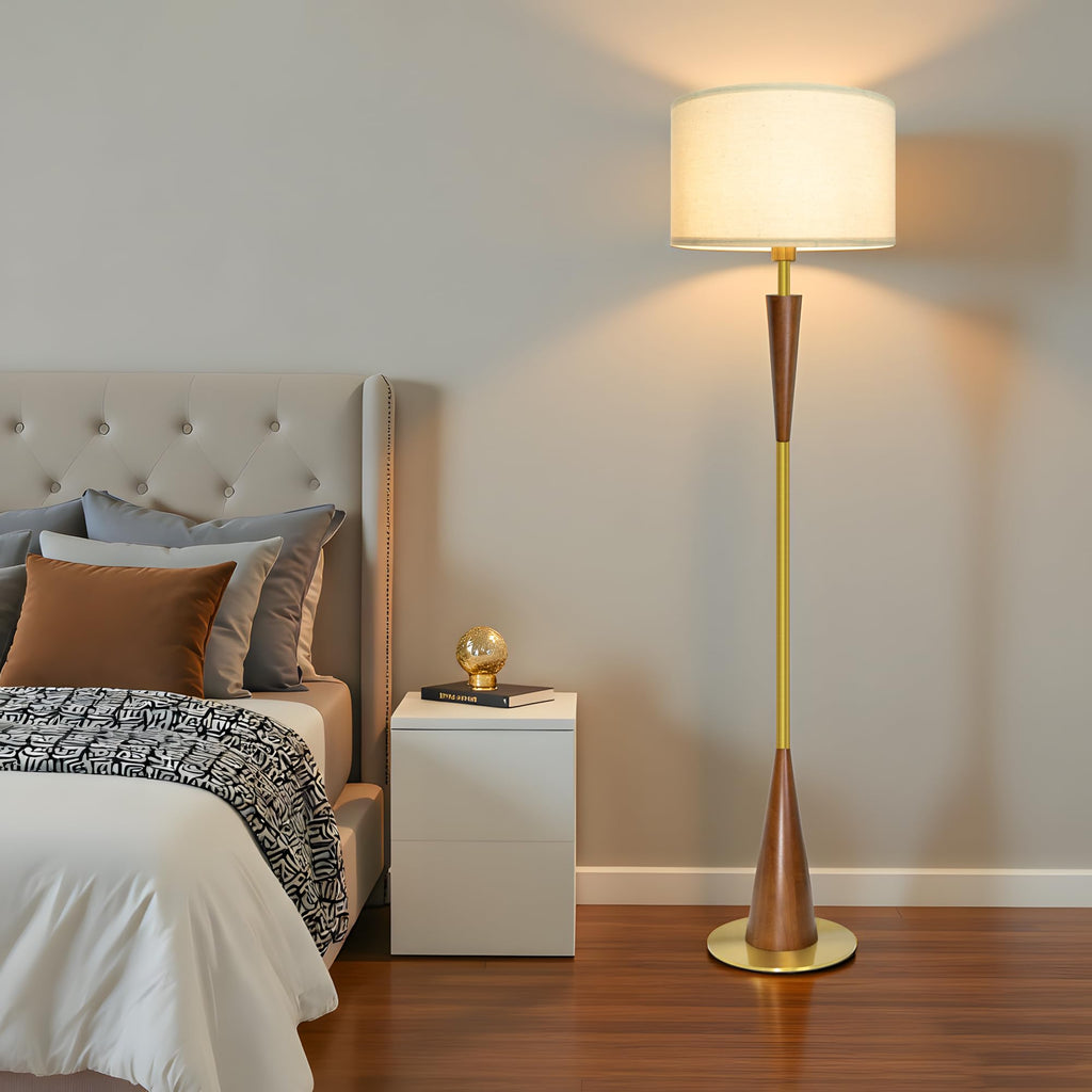 Floor Lamps, 61.5" Wood Floor Lamp, Retro Farmhouse Standing Lamp Includes 9W Bulb with 3-Color Temperature, Tall Lamp