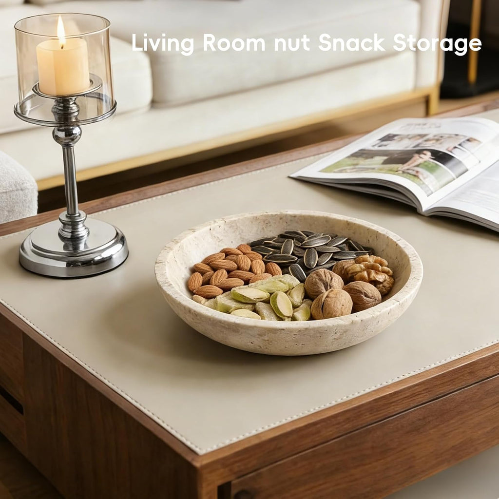 Travertine Bowl,Decorative Bowl Modern Key Bowl Table, Pedestal Bowls for Dining Table Center,Living Room, Kitchen
