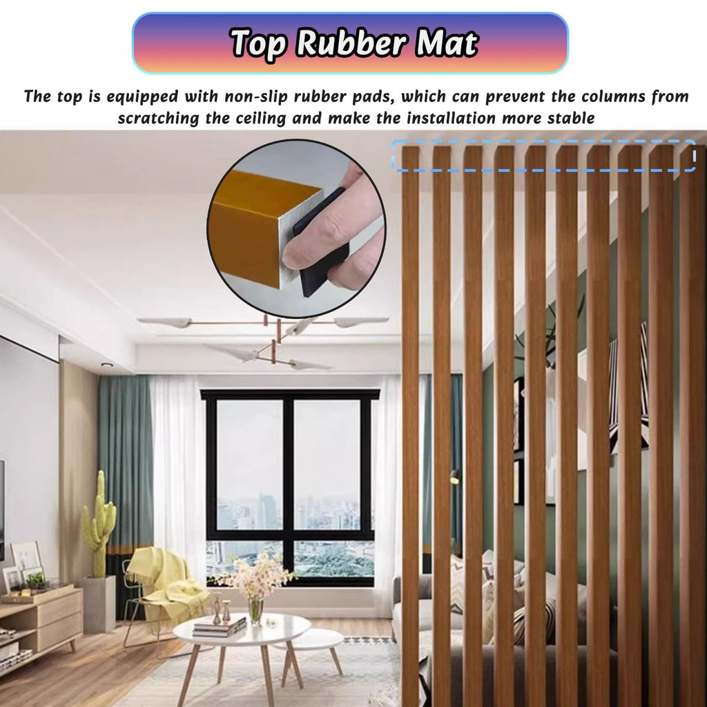 Wood Slat Room Divider for Room Separation, Freestanding Floor to Ceiling Wall Partition, Adjustable Foot Privacy