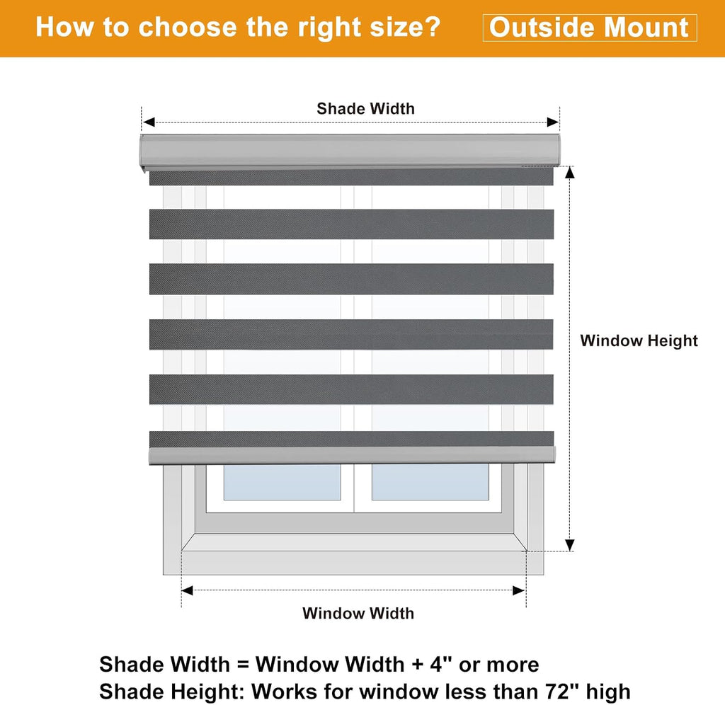 Cordless Zebra Shades (27" W X 64" H, Grey) Free-Stop Window Shades Dual Layer Light Control for Day and Night, Light