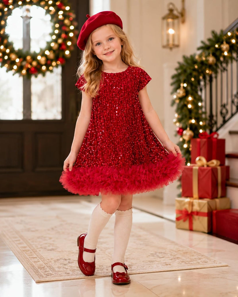 Toddler Girls Sequin Dress A-Line Sparkly Princess Party Dress