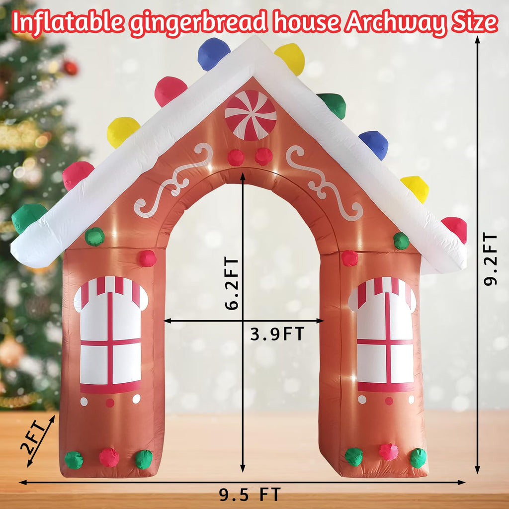 10FT Christmas Inflatables Gingerbread House Archway Outdoor Decorations, Giant Christmas Arch Blow Up Yard