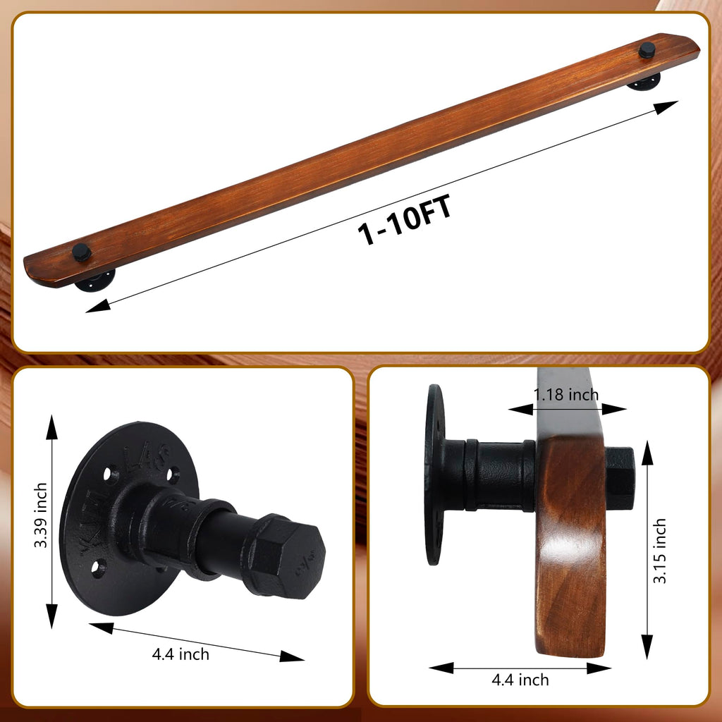 Wood Handrails, Indoor Non-Slip Staircase Handrail, Retro Rustic Wall Mount Railings Handrails, Home Loft Corridor