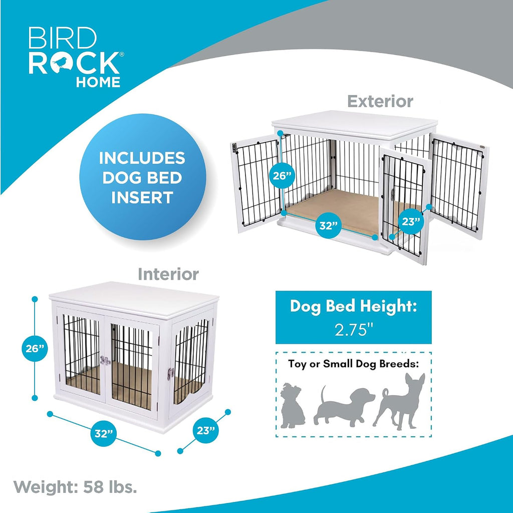 Decorative Dog Kennel with Pet Bed, Small Pet House, Double Door Indoor Crate, Engineered Wood & Wire Furniture, Side