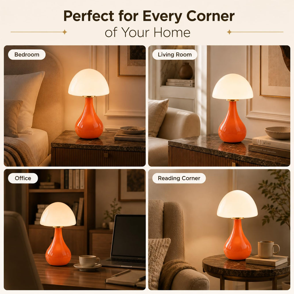 Mushroom Table Lamp, Small Ceramic Bedside Lamp, Orange