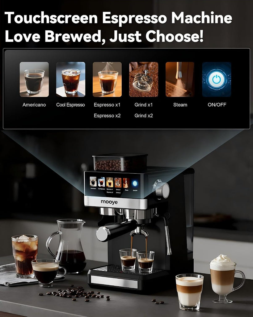 Espresso Machine with Grinder,20Bar Compact Espresso Maker with Steam Milk Frother,Coffee Maker (black, medium)
