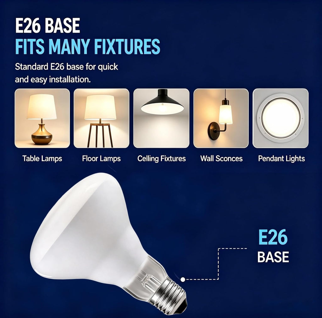 100W BR40 Flood Incandescent Light Bulbs, E26 Base, 4-Pack
