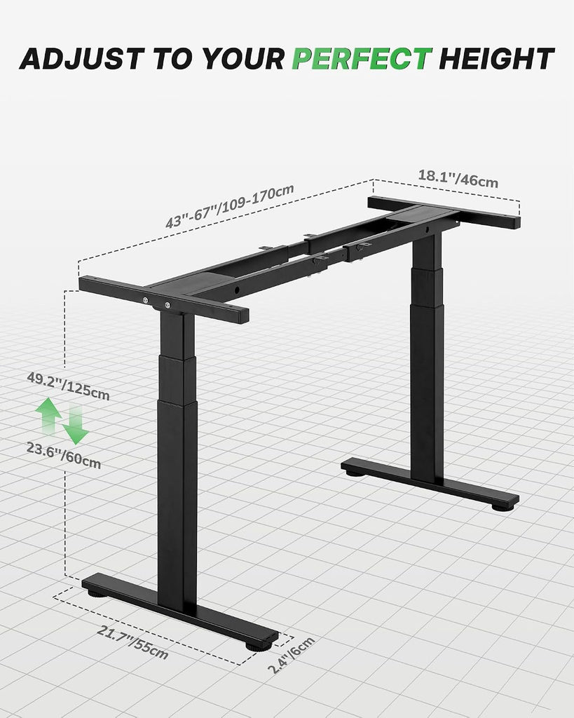 3-Stage Dual Motor Standing Desk Frame, 300 lb Capacity | Dual motors + 3-stage,300 lbs cap, Quiet heavy-duty for