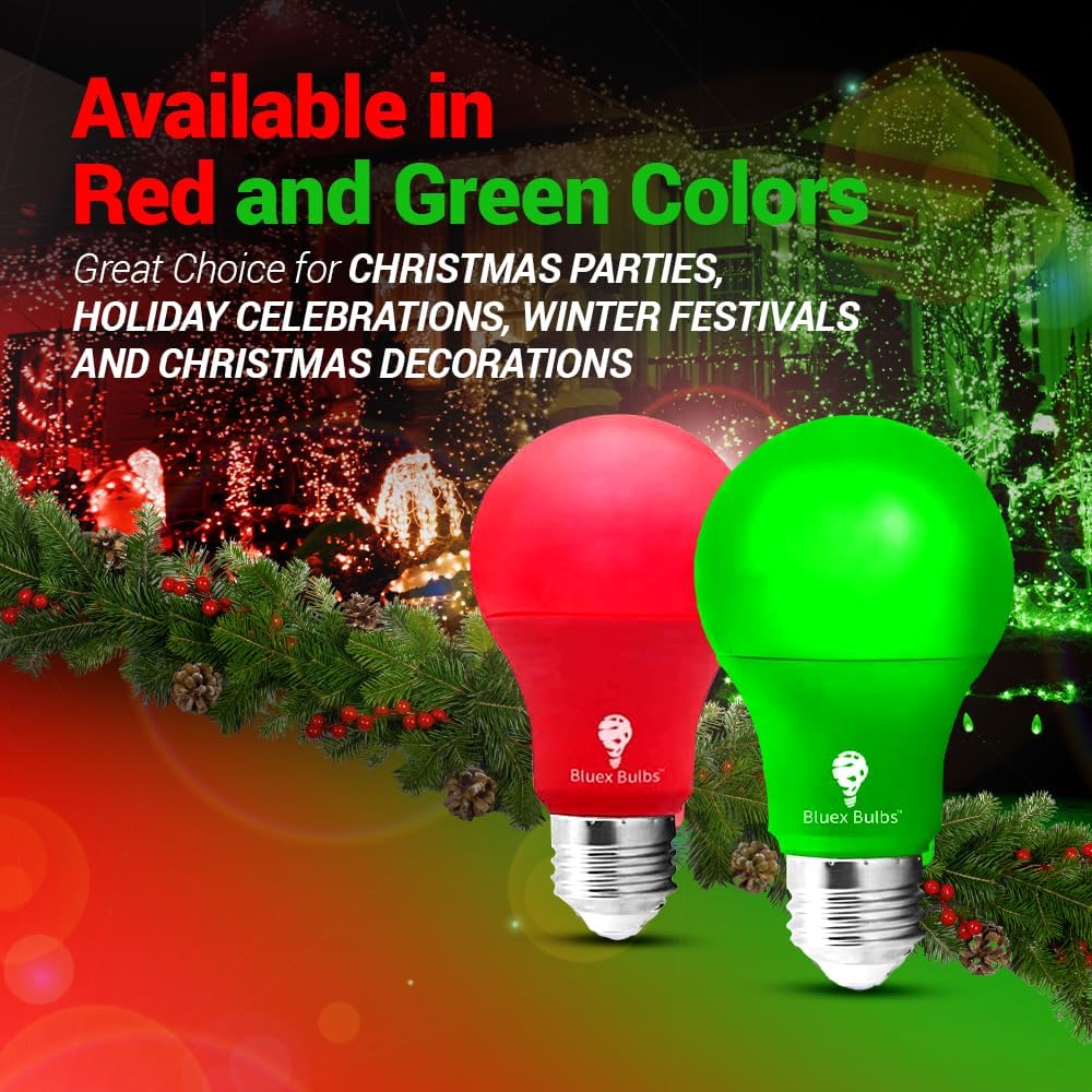Bluex LED A19 Red Light Bulb - 9W (60Watt Equivalent) - E26 Base Red LED Lights, Party Decoration, Porch, Home