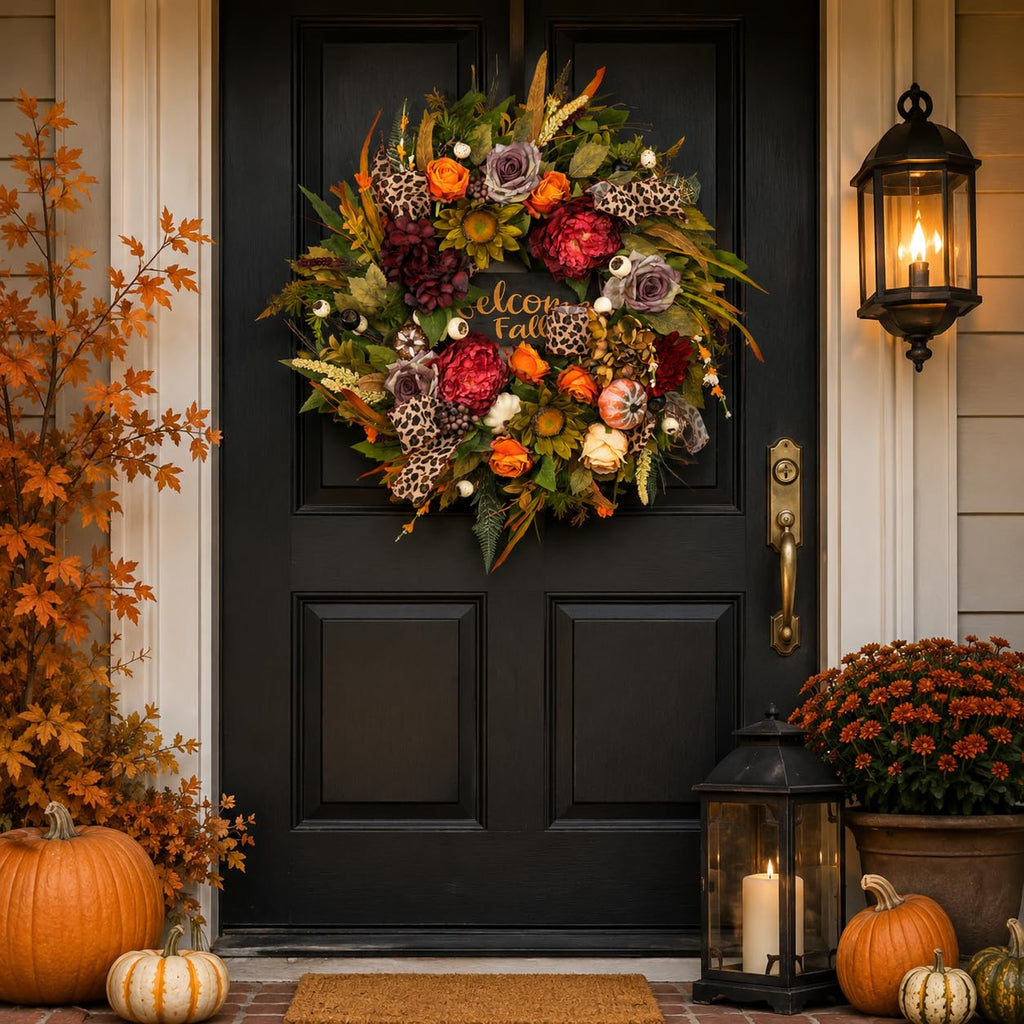 Fall Wreaths for Front Door 24 Inch Artificial Autumn Wreath Rustic Decor