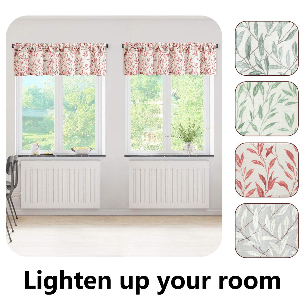 Red Leaf Print Linen Textured Valance, 52 x 14, 1 Panel
