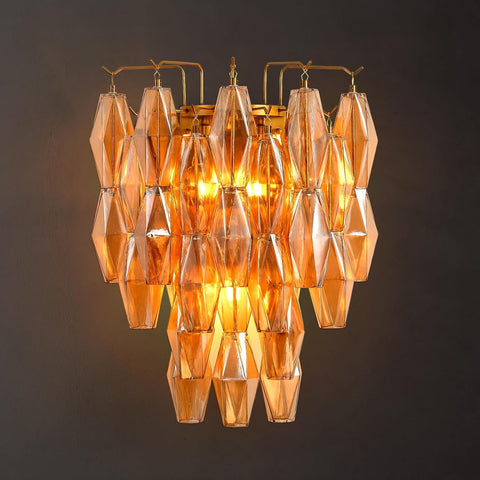 Brass Wall Sconce, Modern Gold Sconce Wall Lighting, Amber Glass Sconces for Bathroom, Luxury Wall Lights for Living Room, Wall Lamp for Bedroom, Vanity Light for Hallway, Staircase A118-B0DT4CFPF1