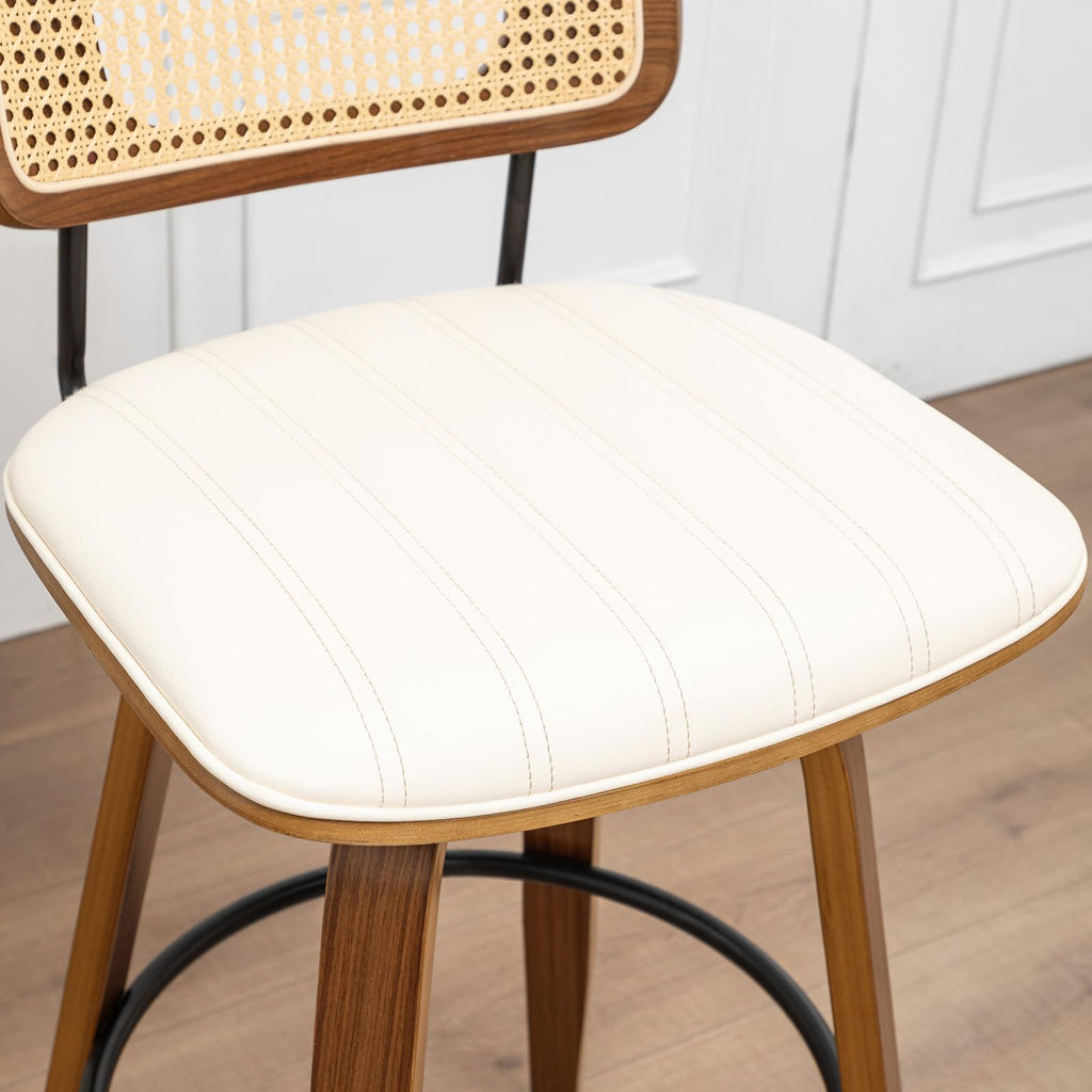 Mid Century Modern Bar Stools, Rattan Swivel Bar Stools with Curved Back
