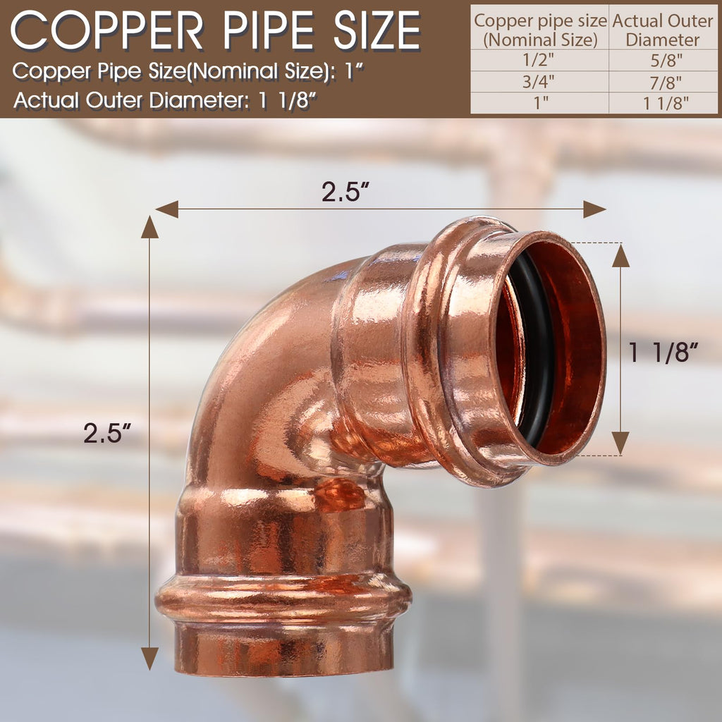 Copper Press Fittings 1 inch, 6PK Copper Coupling 90 Degree Elbow Coupling