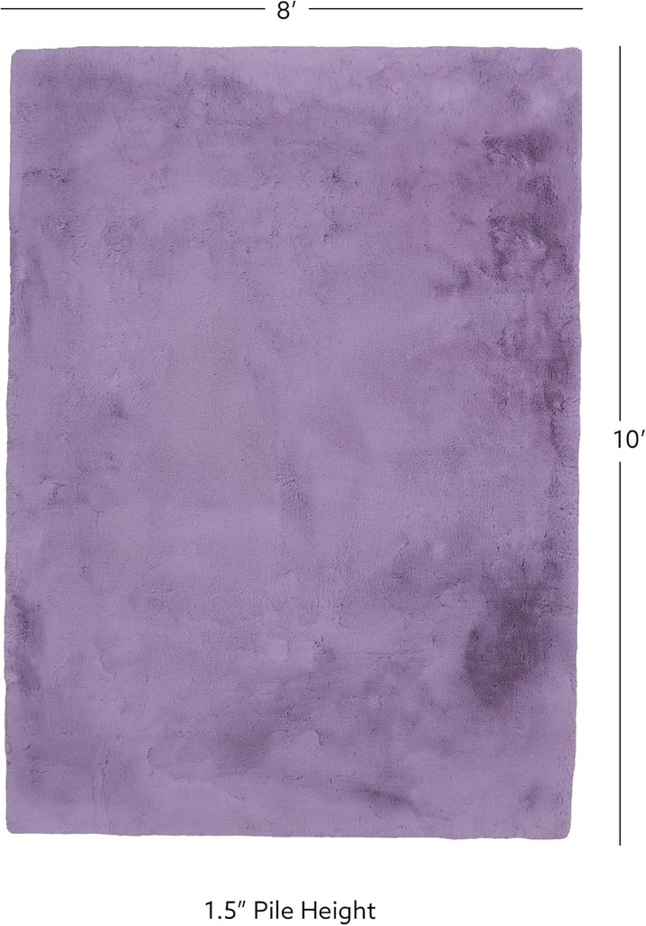 Haven Lux Soft Faux Rabbit Lavender Solid Colored Area Rug