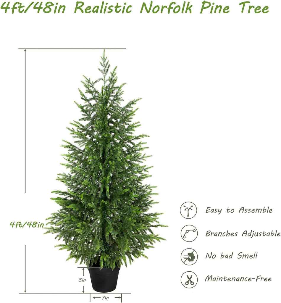 4ft Artificial Norfolk Pine Christmas Tree for Outdoor, 48in Real Touch Faux Norfolk Pine Christmas Tree with Black