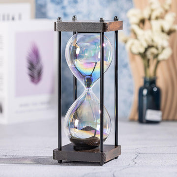 Rainbow Hourglass Timer 60 Minute, Wooden Sand Timer, Black