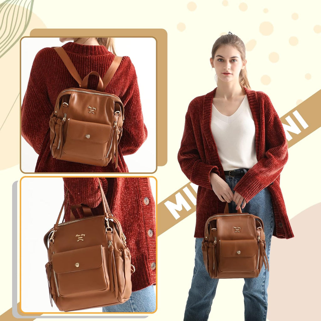 Small Diaper Bag, Mini Dackpack Leather Diaper Bag Backpack with 12 Diaper Bag Organizer, Insulated Pocket, 2