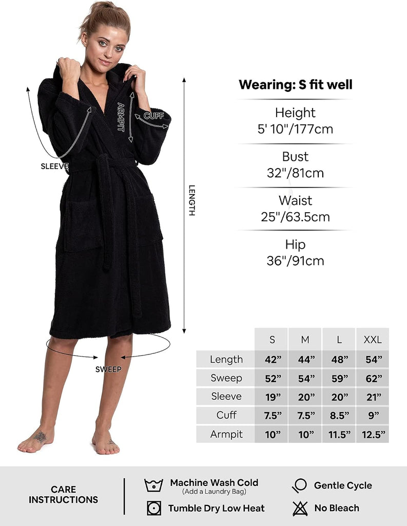 Women's Turkish Cotton Hooded Robe, Terry Hooded Bathrobe