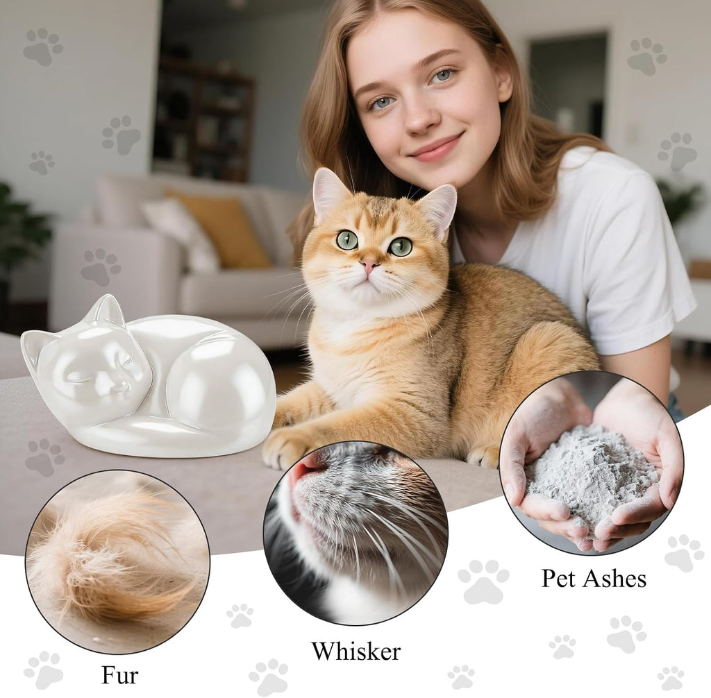 Pet Urn for Cats Small Urn for Pet Ashes Sleeping Kitty Cat Urns for Ashes Pet Cremation Keepsake Funeral Urns