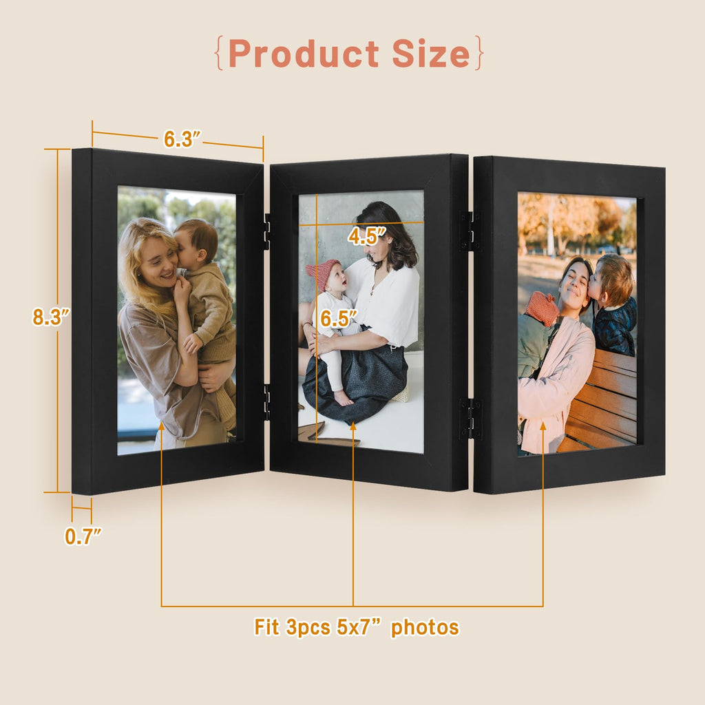 5x7 Triple Picture Frame Black- Real Glass, 1 Pack