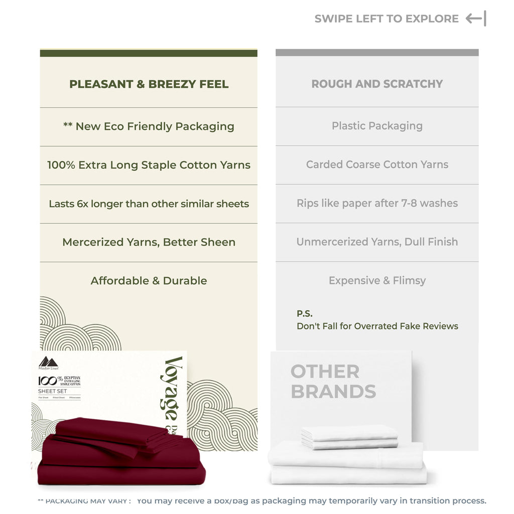 100% Egyptian Cotton Sheets Set - Luxury 600 Series Voyage Collection Egyptian Cotton Sheets (4