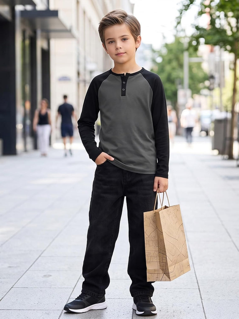 Pack Boys Long Sleeve Shirts, Color Block Henley