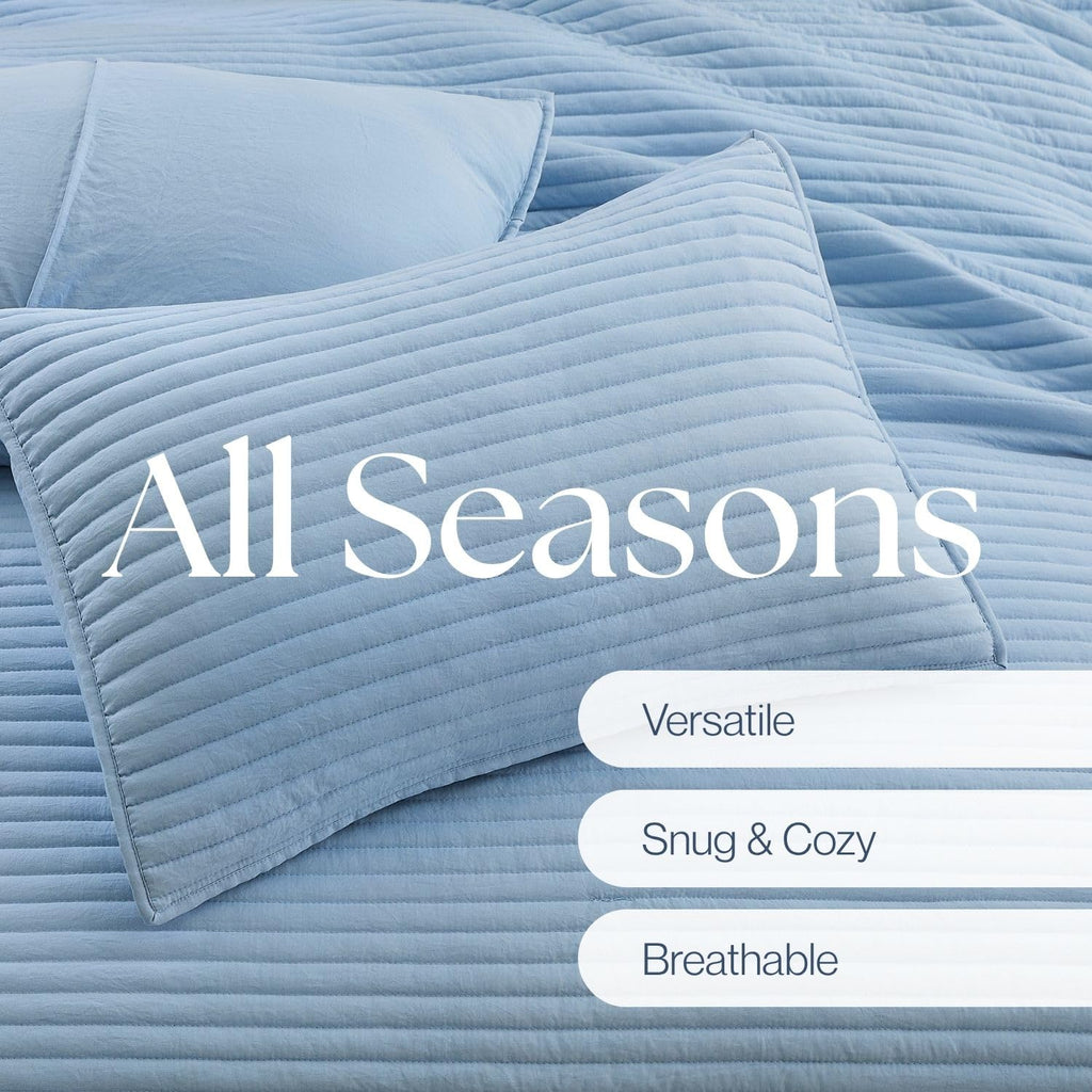 Lightweight Microfiber Quilt Set - Pre-Washed Bedding with Stripe Stitching, All-Season Soft Thin Comforter