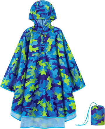 Lightweight Rain Poncho Kids, Ponchos for Kids Waterproof Reusable Hooded, Kids Poncho Rain Jacket for Boys and Girls