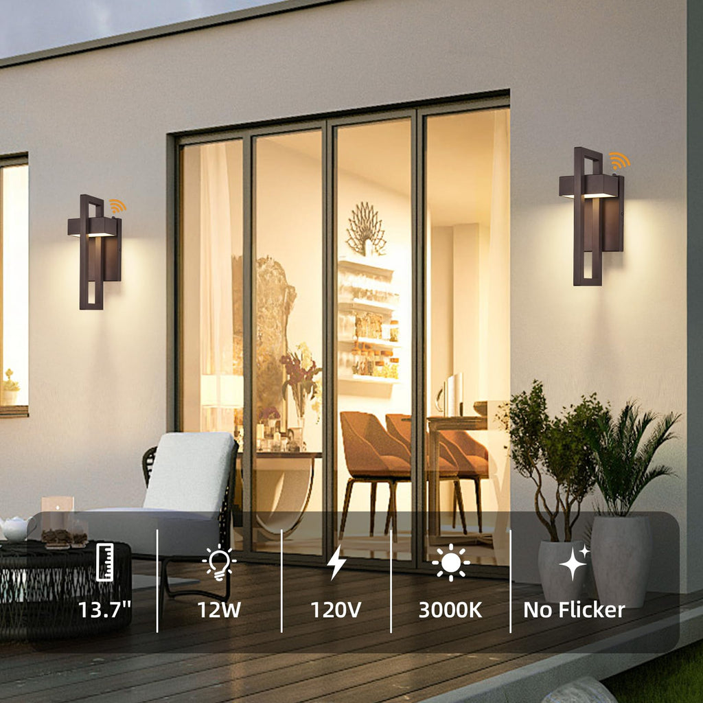 13.7'' 2-Pack Dusk to Dawn Outdoor Porch Light, Modern LED Wall Light, Brown