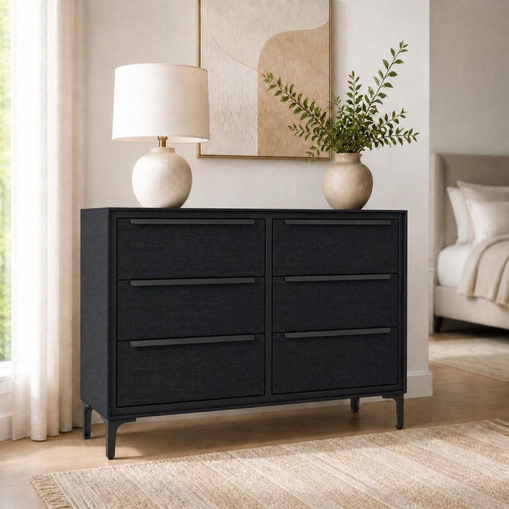 Naima 6-Drawer Premium Fabric Dresser, Waterproof, Black