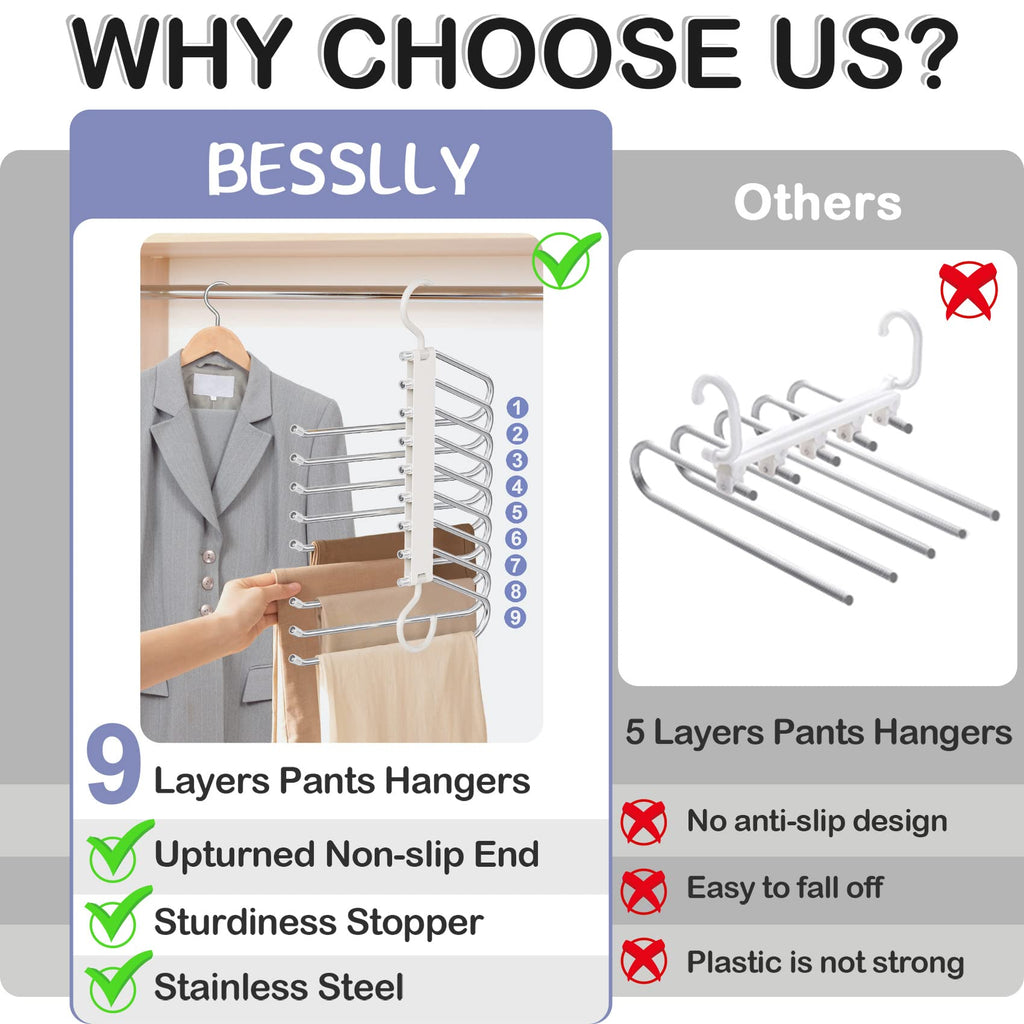 Upgrade 9 Layers Pants Hanger Space Saving Non-Slip Closet Organizer 2 Pack