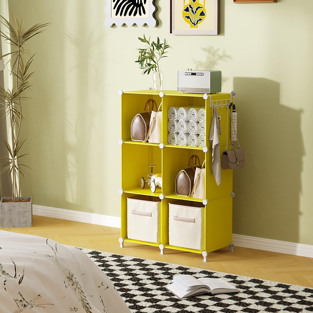 Cube Storage Organizer, 6 Cube Closet Storage Shelves, Yellow