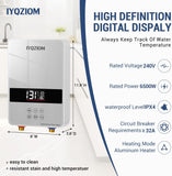 Tankless Water Heater 6.5KW 240V, Instant Electric Water Heater Self Modulating Technology, Overheating Protection