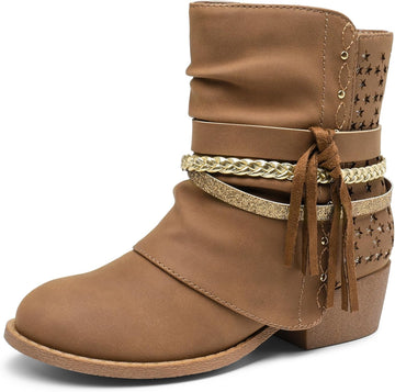 Girls Ankle Boots Side Zipper Low Heels