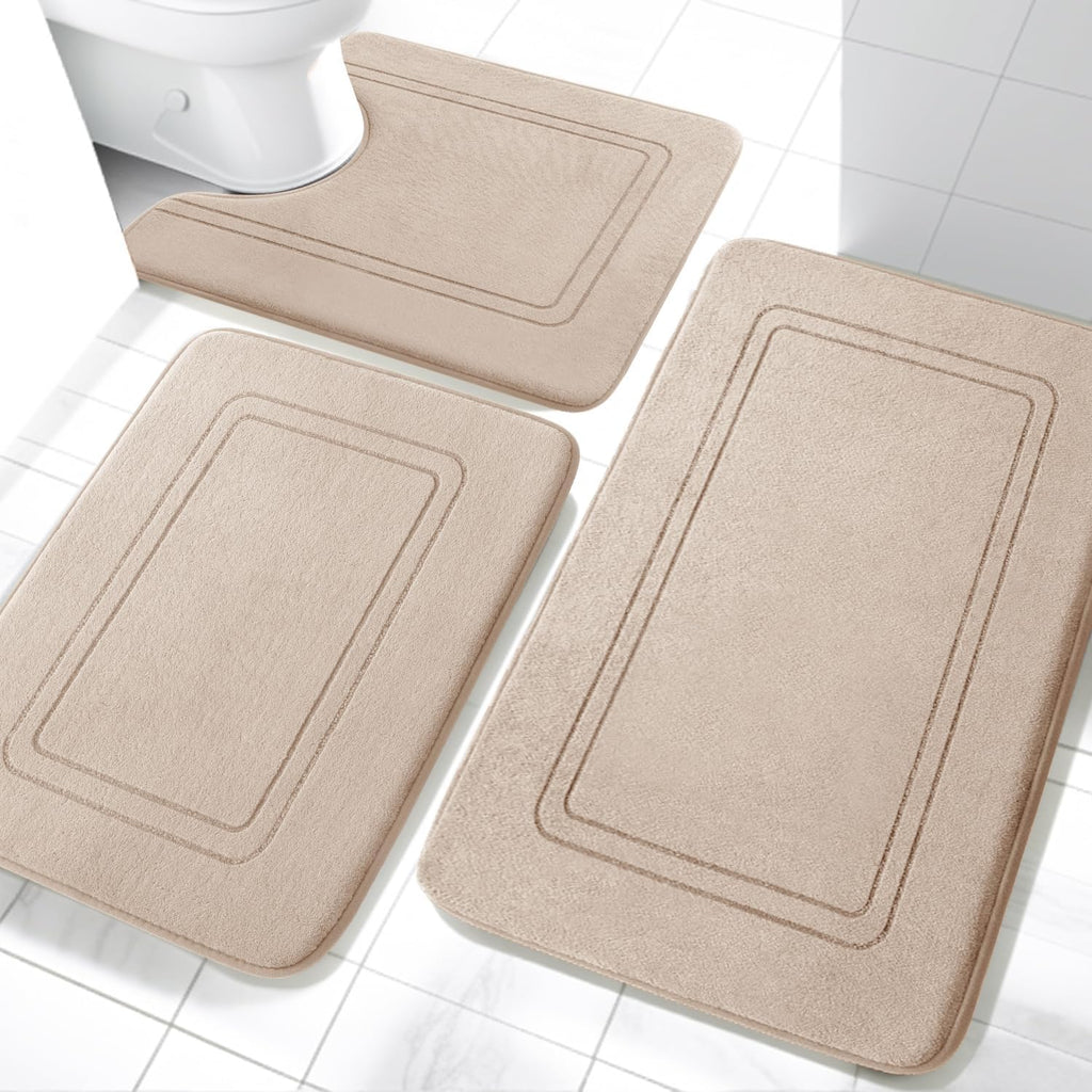 Memory Foam Bath Mat Set, Bathroom Rugs Sets 3 Pieces, Non Slip Bath Mats , Super Soft and Water Absorbent Bath Rug