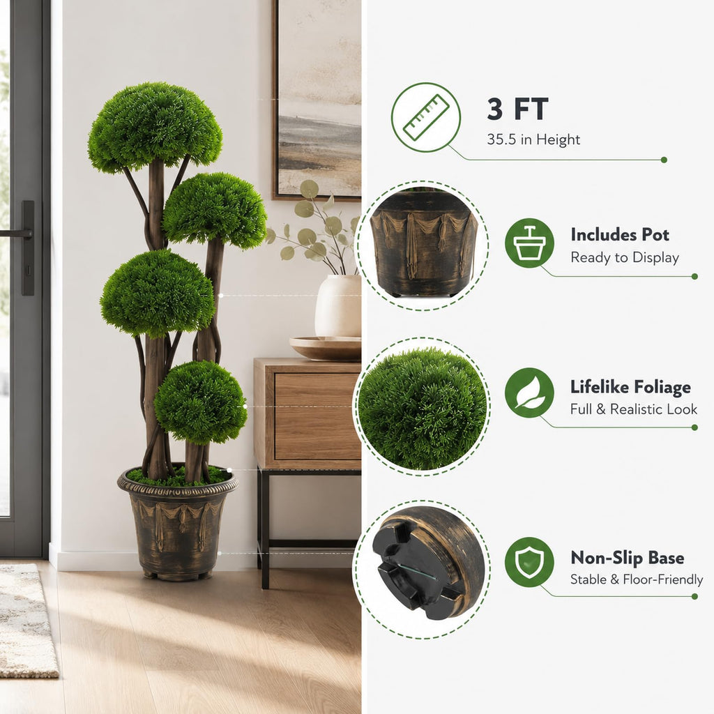 3FT Artificial Cypress Topiary Ball Tree Porch