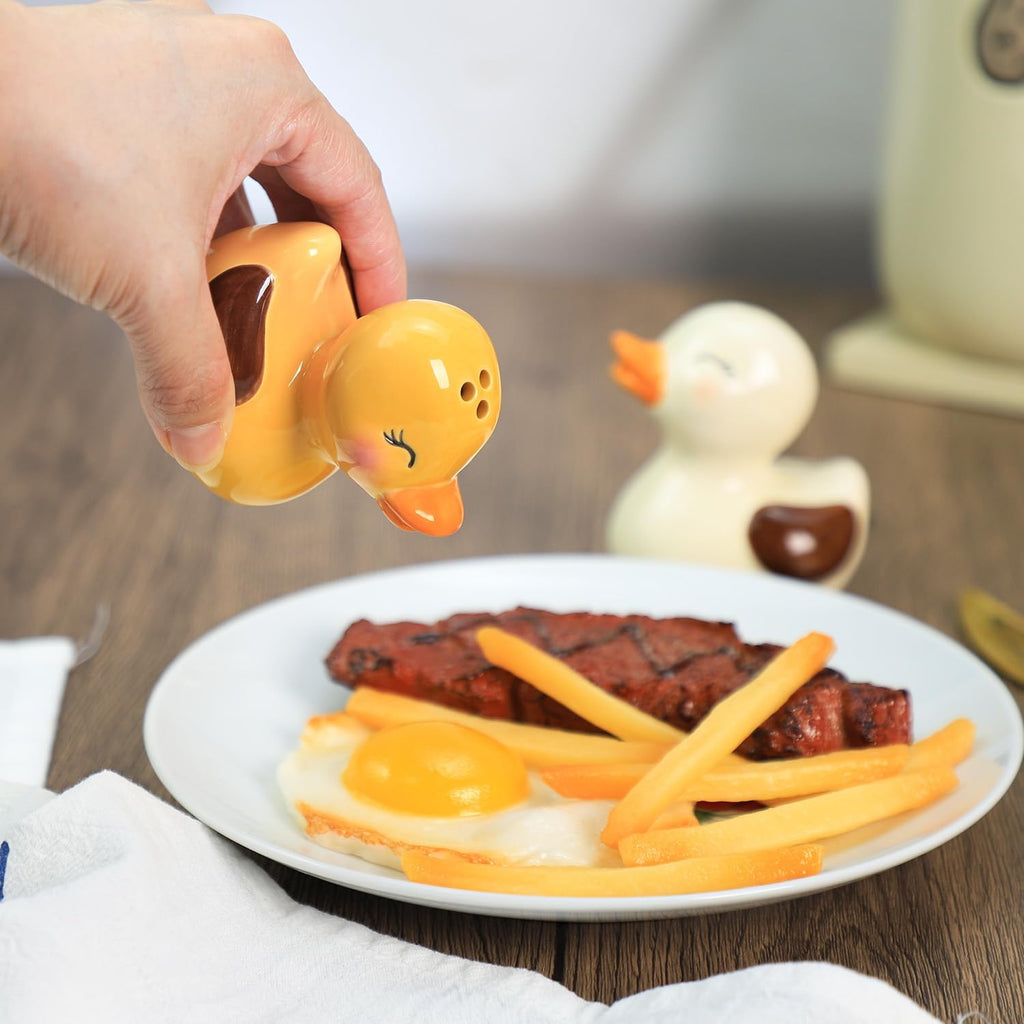 Ceramic Duck Shape Salt & Pepper Shakers Set, Hand-Painted Cute Duck Salt and Pepper Shakers, Set - Set of 2