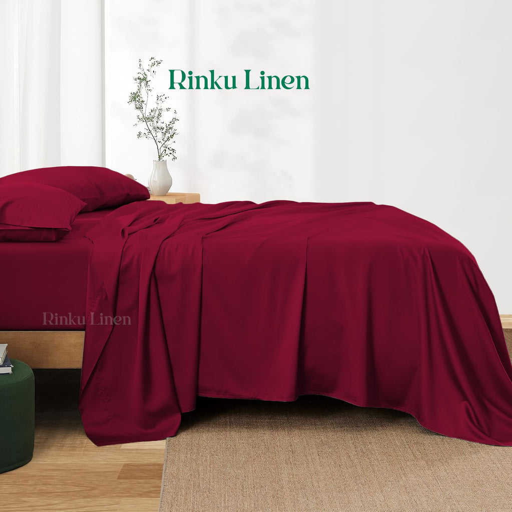 600 Thread Count Pure Egyptian Cotton Sheet Set - Luxury 4-Piece Sheets - 12 Inch Deep Pocket Sheet Set - Burgundy